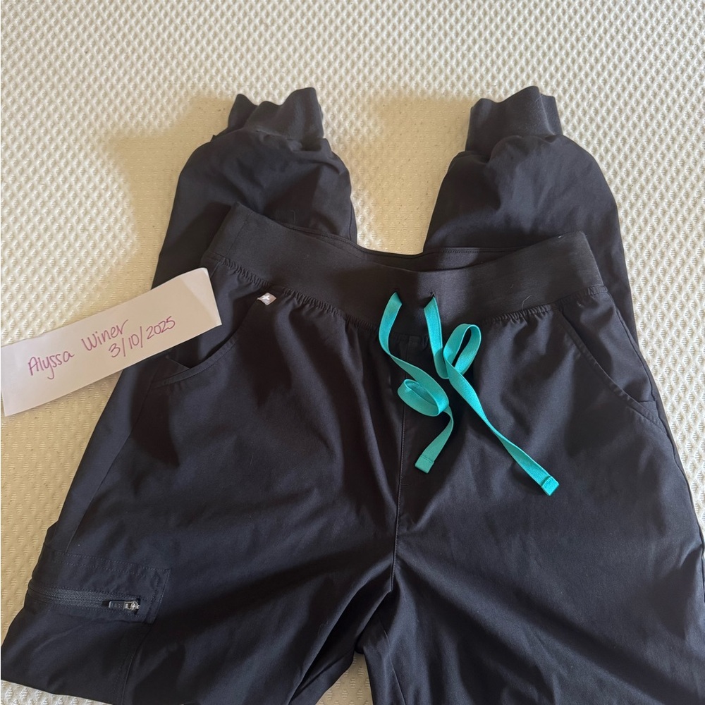 FIGS Black Joggers with Teal Accents